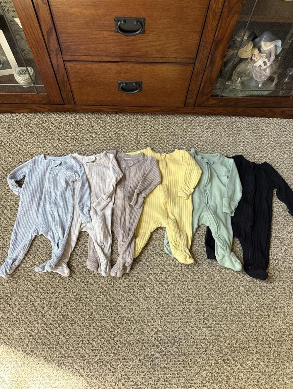 Bundle of 6 baby bodysuits footed onesies in various colors